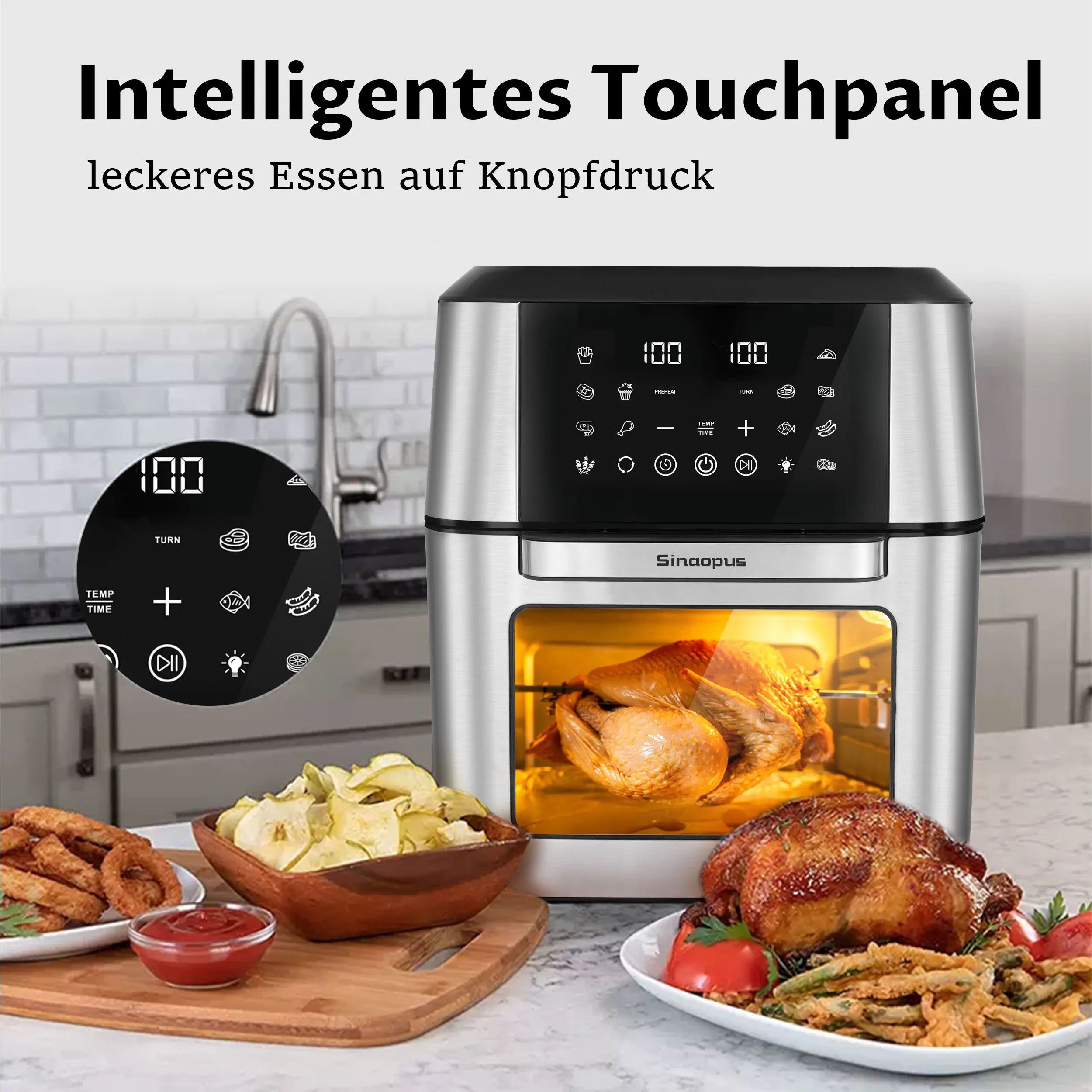 12L Air Fryer Kitchen Machine Oilless Cooker with LED Touch Control with Visible Window,Smart Hot Fryers Machine,Family Size,Top