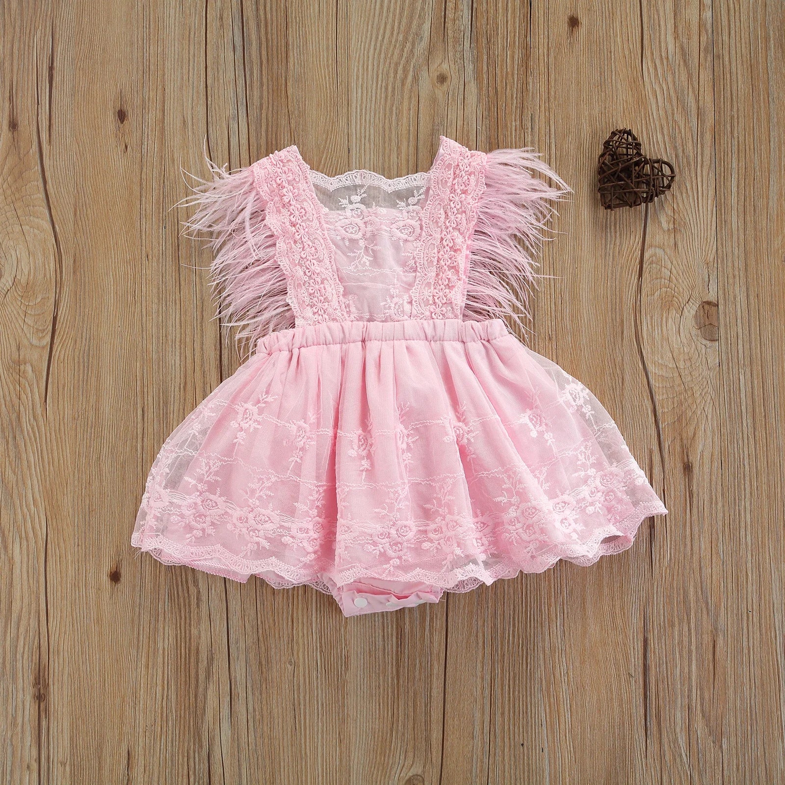Baby Girls Romper Dress Feather Tassel Sleeveless Lace Tulle Tutu Dress Casual Summer Toddler Baby Clothes 0-24M
