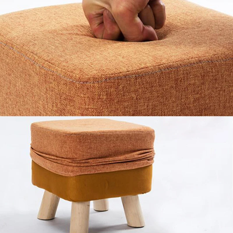 Elastic Footstool Cover Cotton Linen Stretch Sofa Protector Ottoman Slipcover Washable Ottoman Pouffe Foot Rest Stool Covers