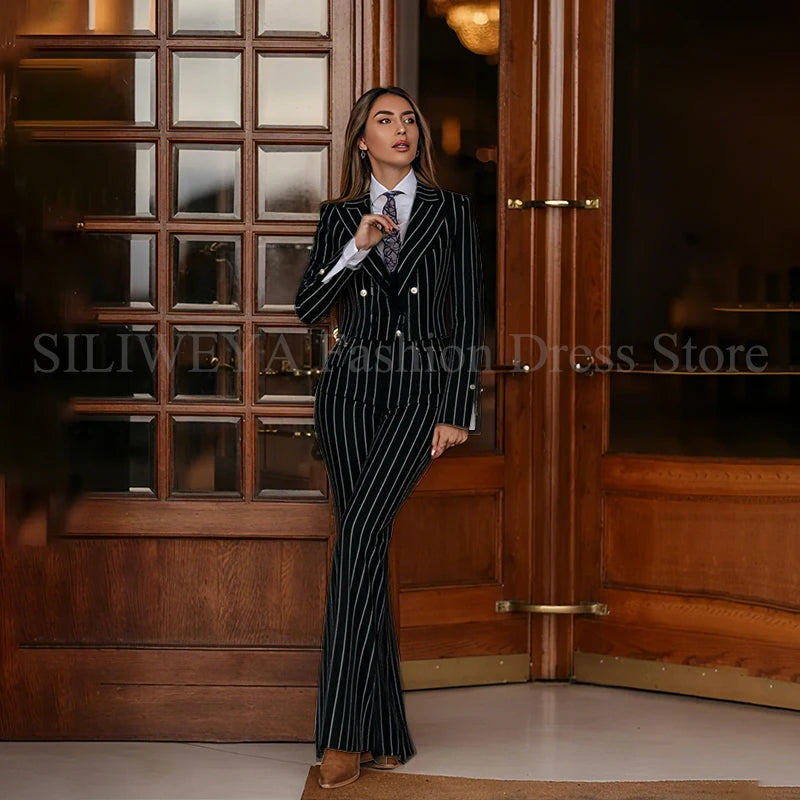 Smart Casual Women 3 Piece Set Stripes Jacket Pants Vest Stylish OfficeFemale Suit Trajes De Mujer Elegante