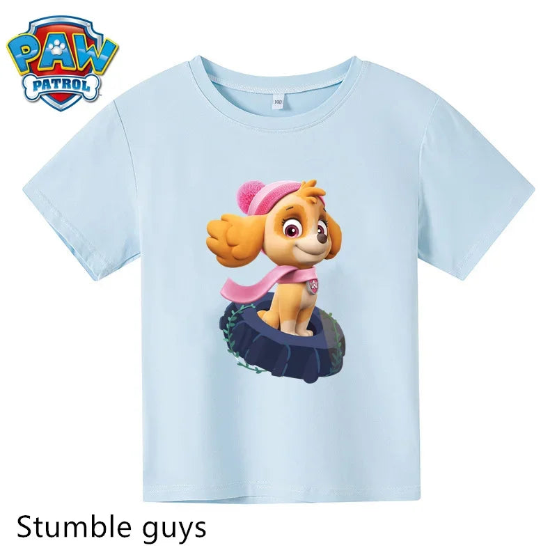 Paw Patrol Children T-shirt Simple Basic Black & White Short Sleeve Anime Cartoon Chase Skye Cute Summer Clothes Birthday Gift