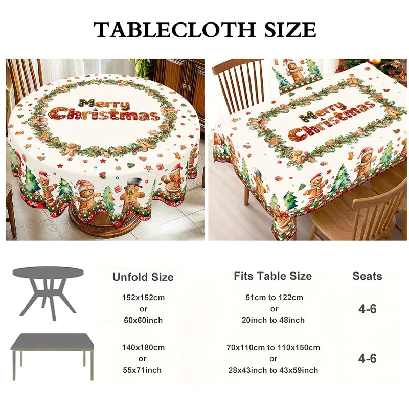 Rustic Christmas Tablecloth New Year 2026 Gingerbread Man Table Cover Christmas Decorations for Home 2025 Xmas Gift Navidad Noel