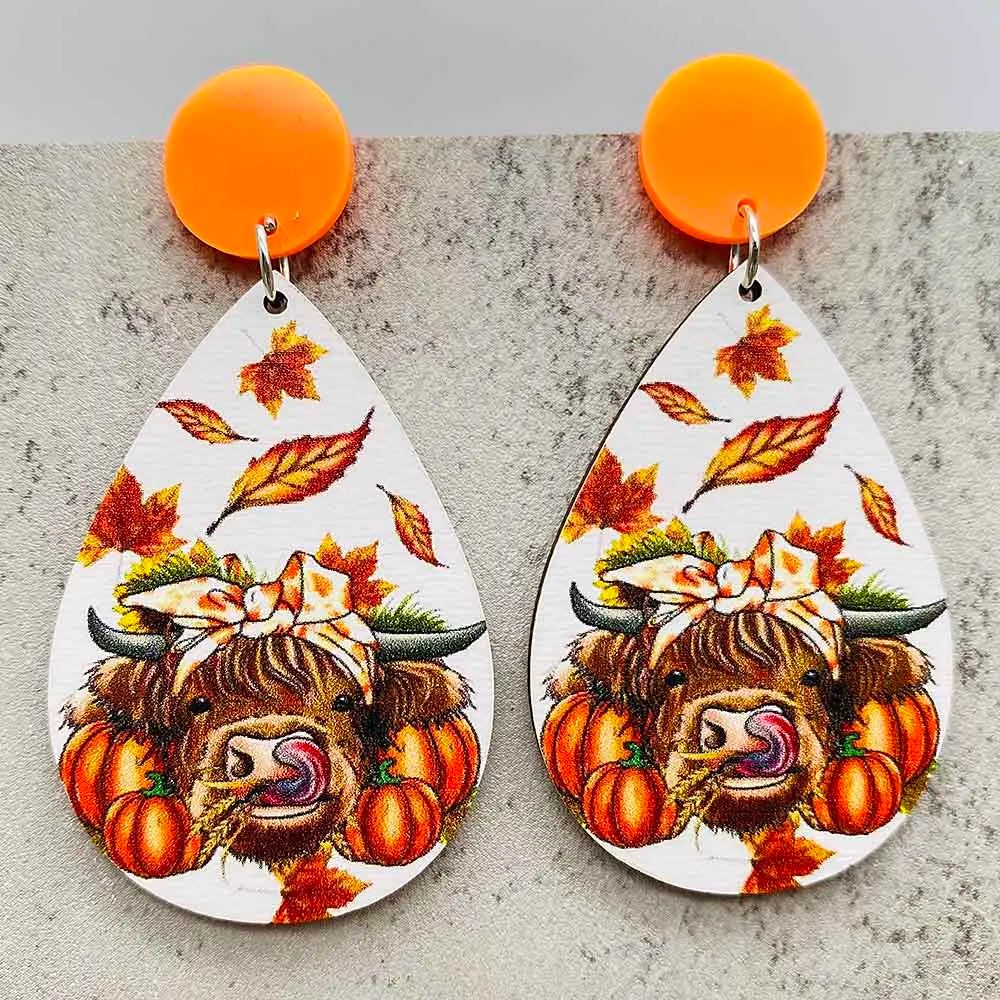 New Autumn Baseball Wooden Earrings Turkey Turquoise Pineapple Pumpkin Truck Vintage Earrings for Women Thanksgiving Gifts