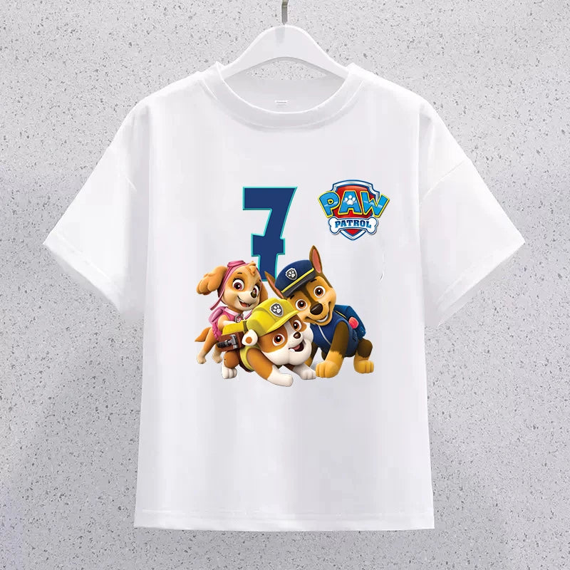 PAW Patrol Children Short Sleeve T-shirt Cartoon Birthday Digital Print Pullover Boys Girls Summer Casual Breathable Tops Gifts