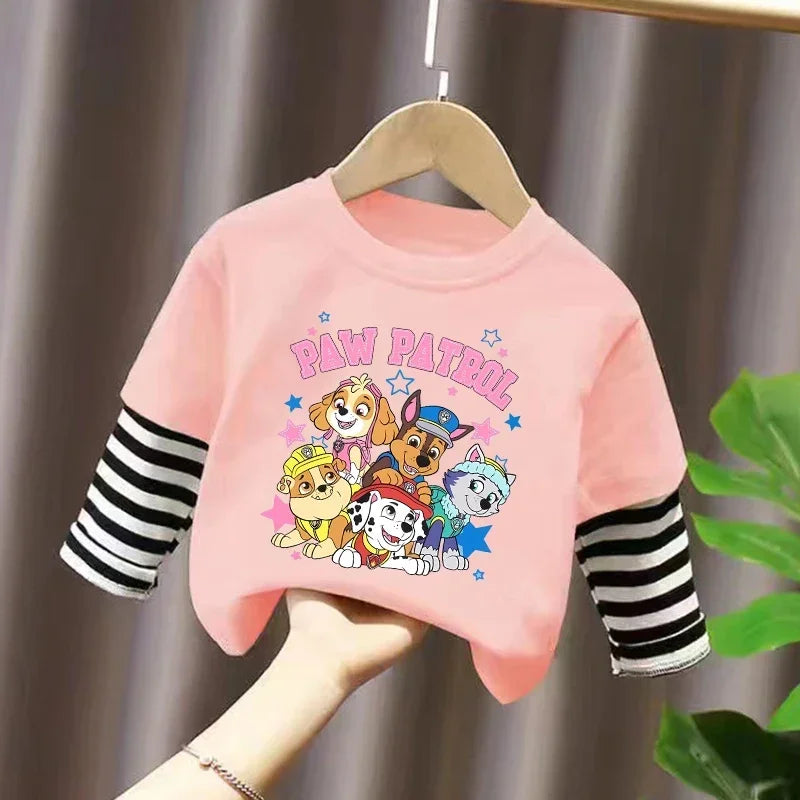 PAW Patrol T-shirt Cute Cartoon Print Long Sleeve Round Neck Kawaii Cotton Boys Girls Clothes Fashion Hip Hop Children Clothing
