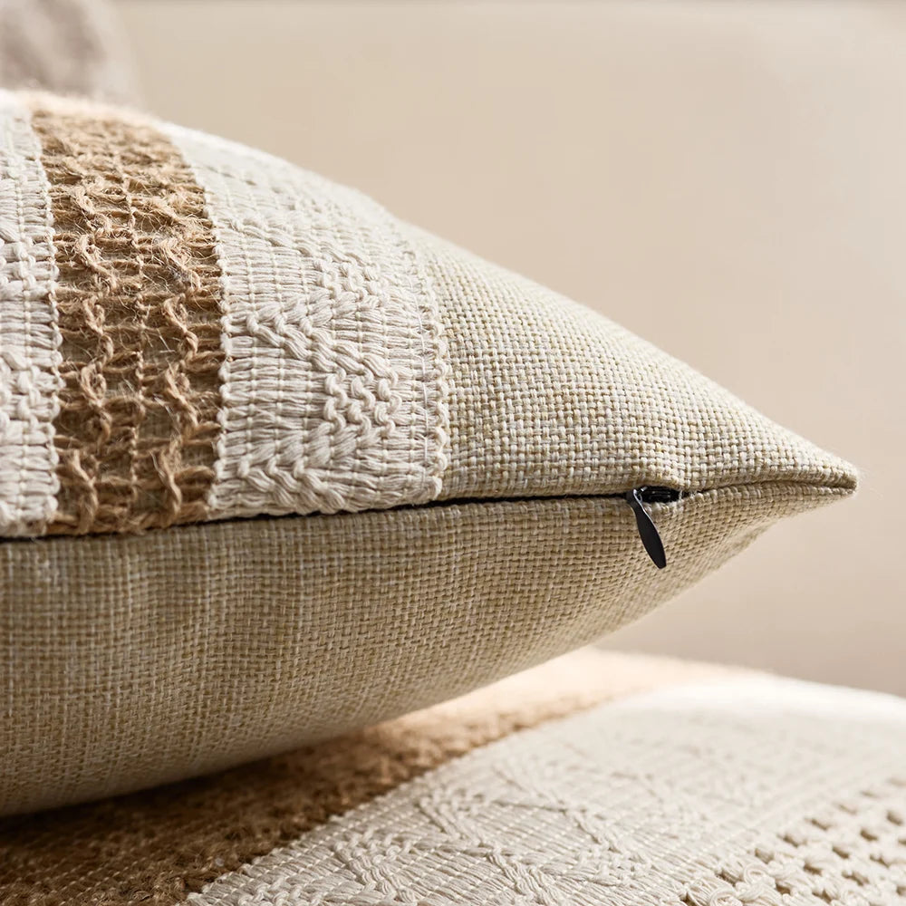 1pc Cotton Linen Bohemian Macrame Crochet Pillowcase 18 * 18inch with Tassels Style for Weddings, Dining, Parties, and HomeDecor