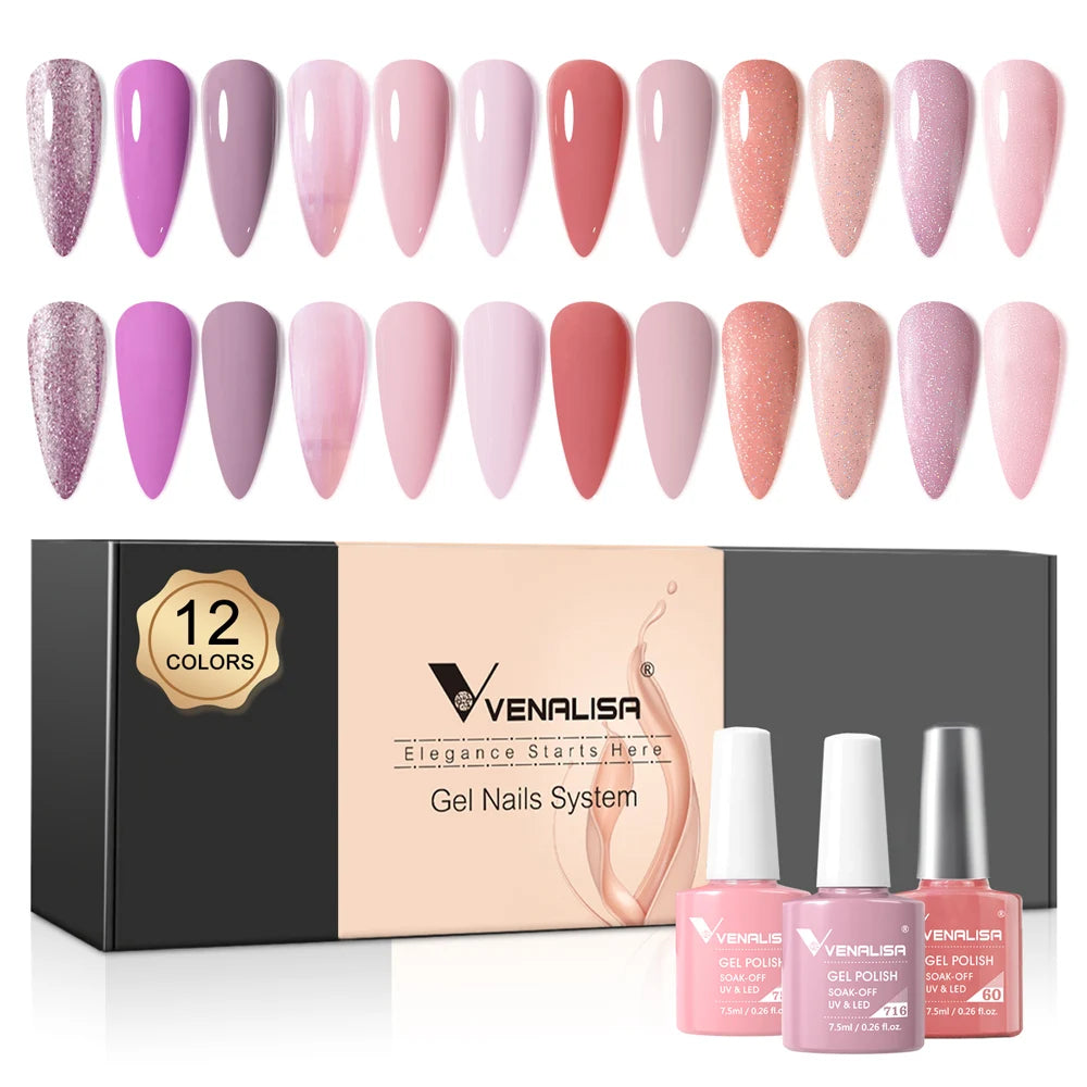 12pcs/kit Venalisa Vernis à ongles gel pigmentée Terre brune