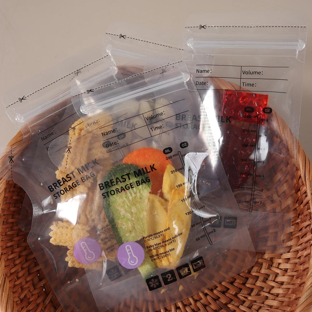 60 Pack Temperature Sensitive Breast Milk Storage Bags -Food Grade PE, Transparent with Measurement Lines,  Disposable & Leakpro