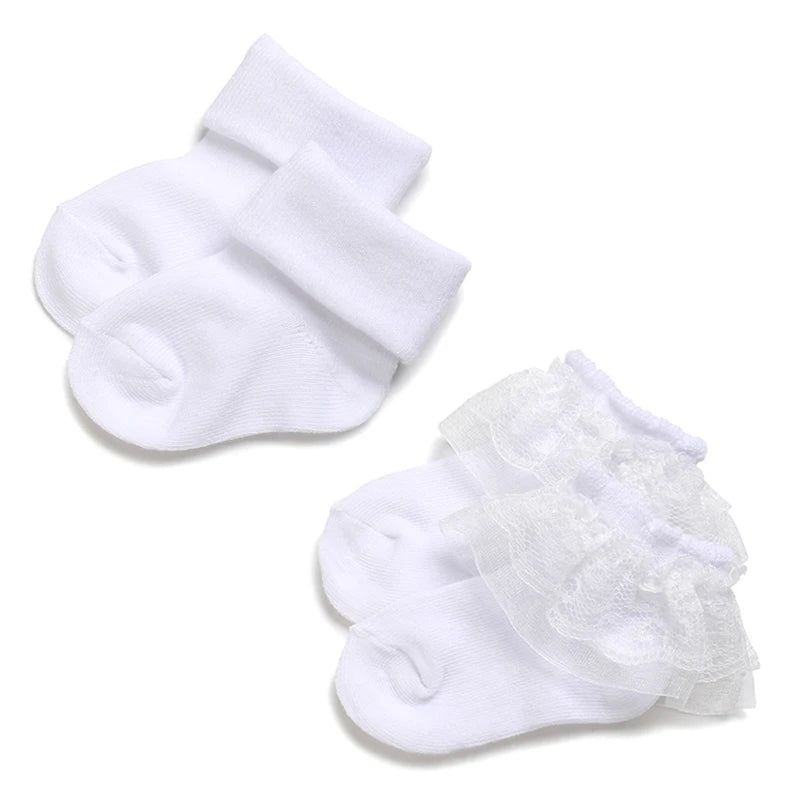 3 Pairs White Baptism Lovely Cotton Baby Socks 0-1 Year Old Newbor Baby Boys And Girls