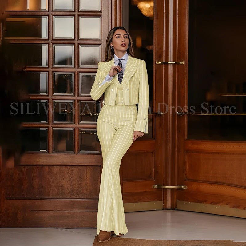 Smart Casual Women 3 Piece Set Stripes Jacket Pants Vest Stylish OfficeFemale Suit Trajes De Mujer Elegante