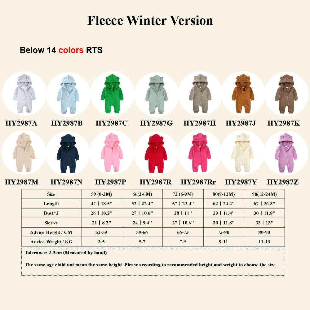 2025 Newborn Baby Romper Warm Clothes Winter Thicken Fleece Hooded Bear Onesie Toddler Boy Girl Jumpsuits Infant Pajamas