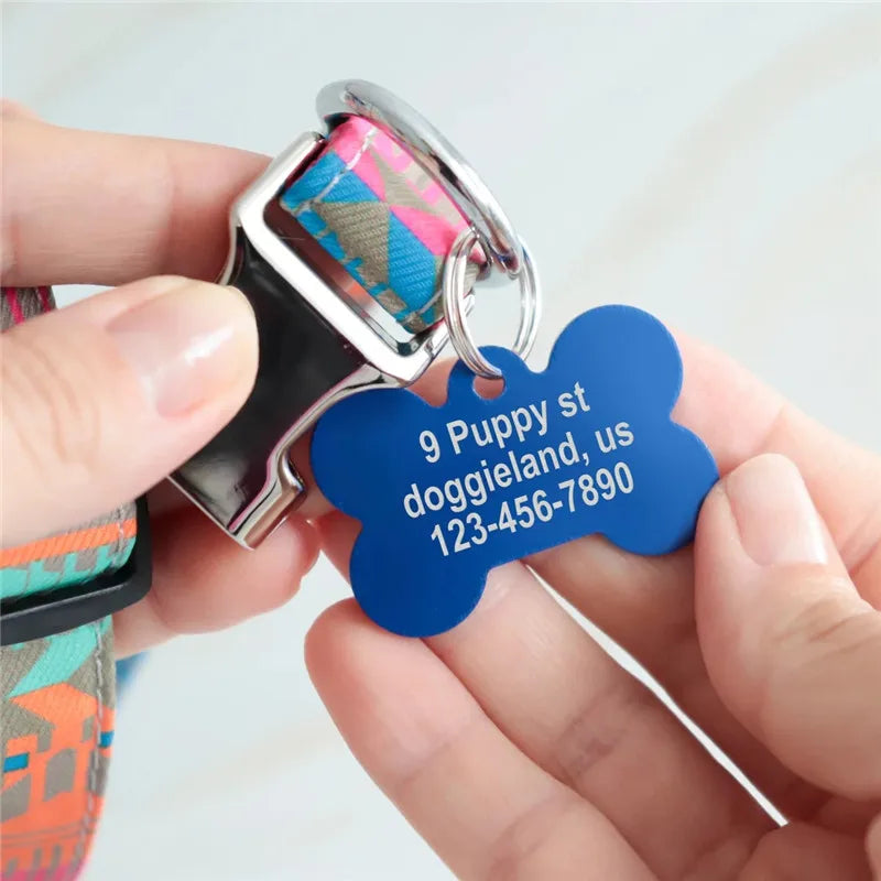 Personalized Pet ID Tag for Dogs & Cats - Deep Engraved Aluminum Collar Nameplate with Free Engraving |  Address, Number