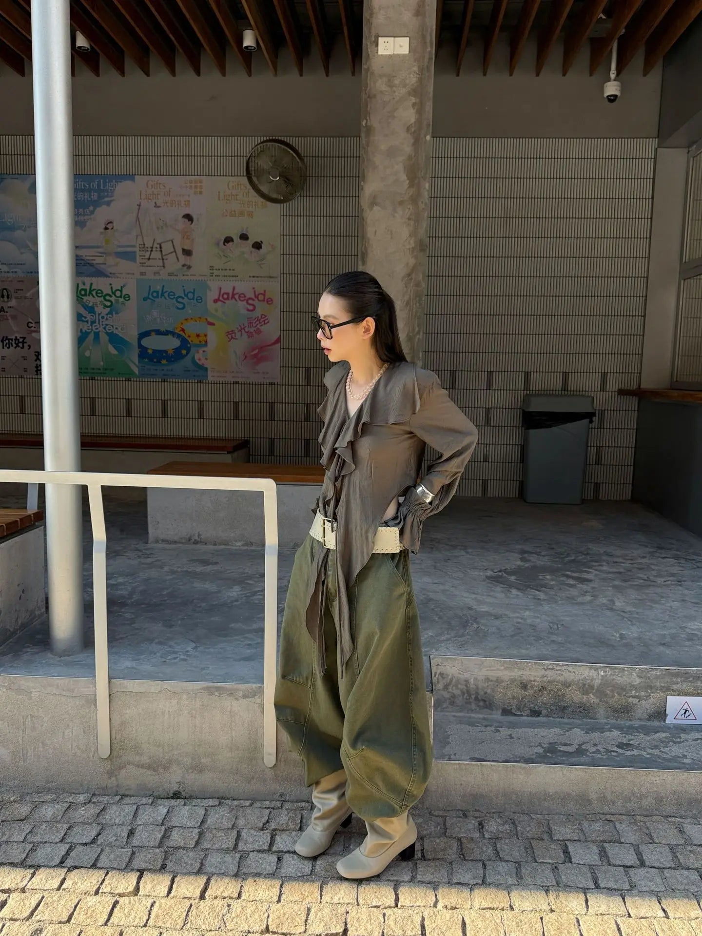 DEAT Fashion Splicing Silhouette Curved Jeans Women's High Waist Loose Wide Leg Denim Pants Autumn New 7A1005