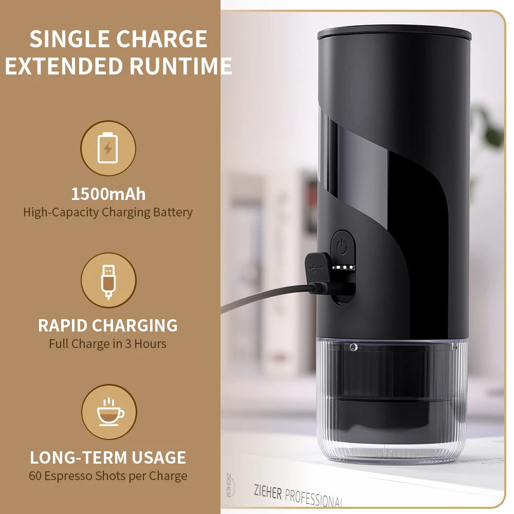 20 BAR Portable Electric Coffee Maker Capsule 2 in 1 Coffee Grinder Travel Coffee Maker for Car and Home Camping Outdoor