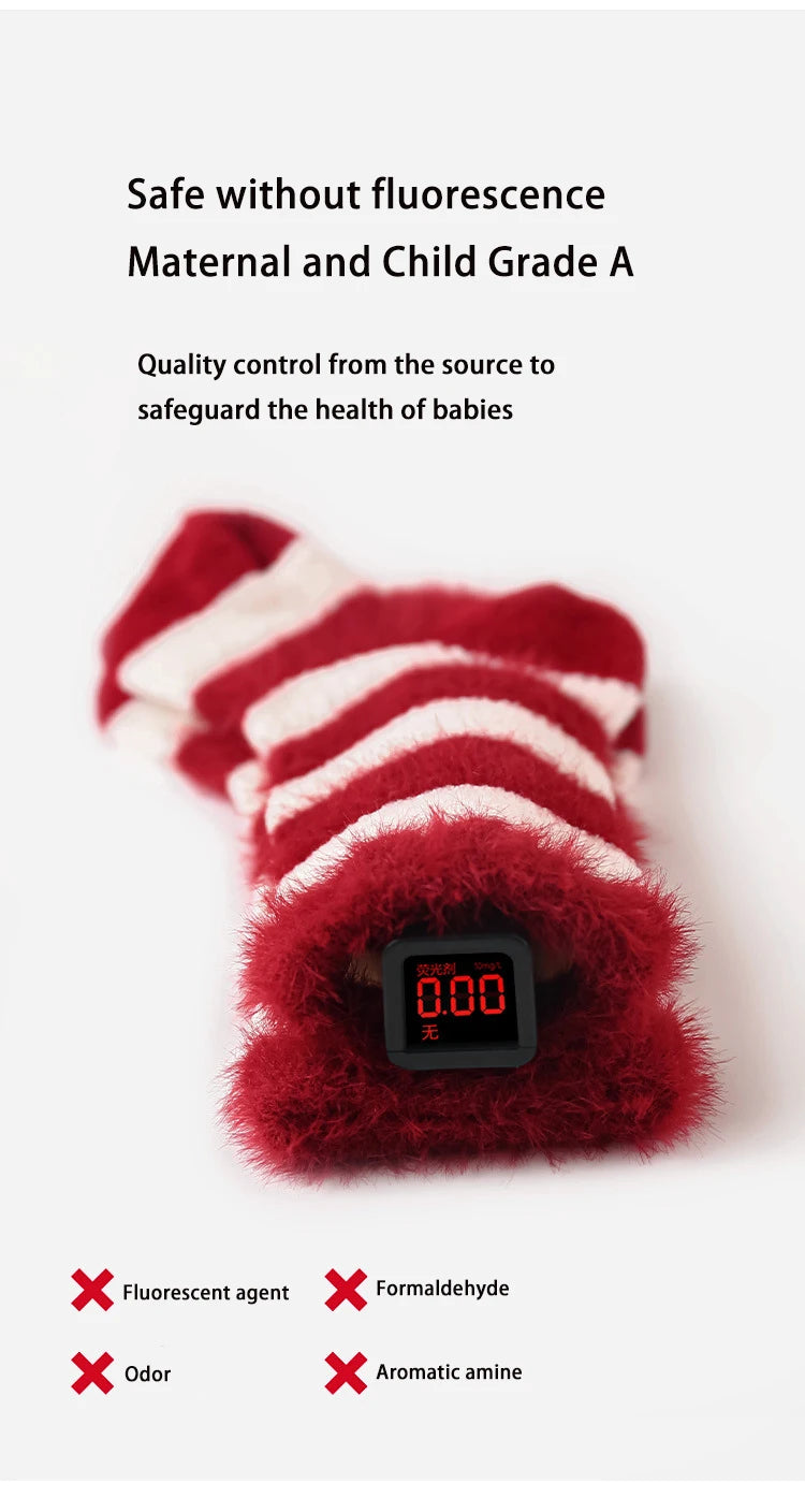 Red New Year Socks Newborn Baby Kids Soft Solid Thickened Velvet Toddler Mid Socks Girls Infant Boys Cute Boneless Socks 0-12Y