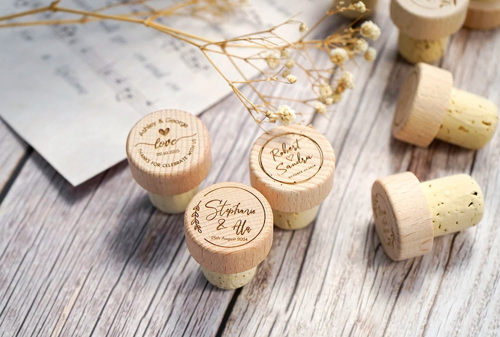 Custom 10/50/100pcs Wine Cork Stoppers Wedding Party Thank You Favors for Guest Engraved Wooden Bottle Cork Stopper
