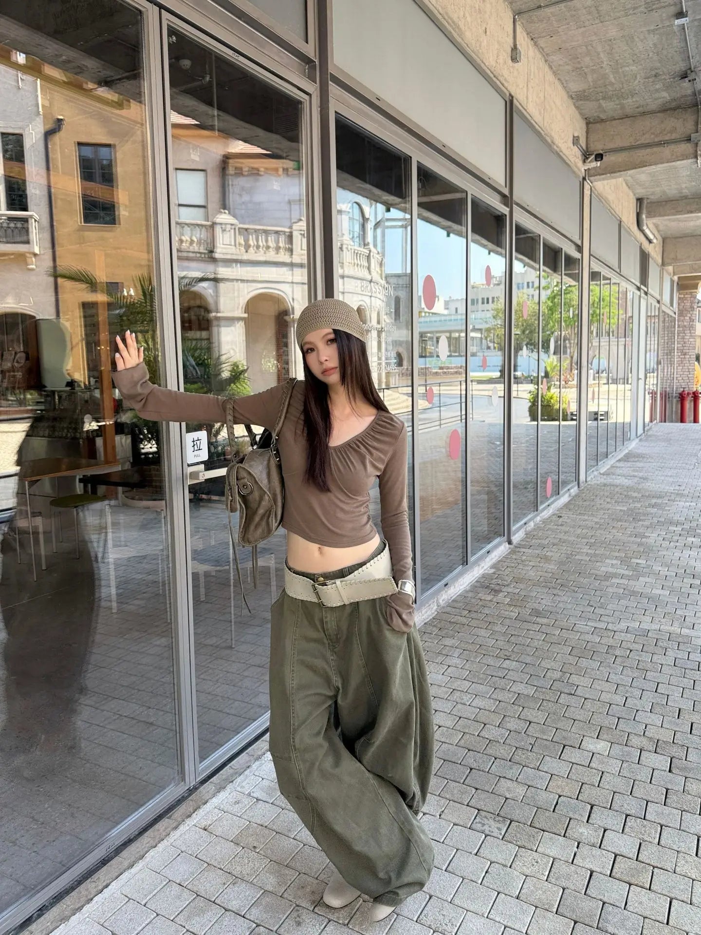 DEAT Fashion Splicing Silhouette Curved Jeans Women's High Waist Loose Wide Leg Denim Pants Autumn New 7A1005