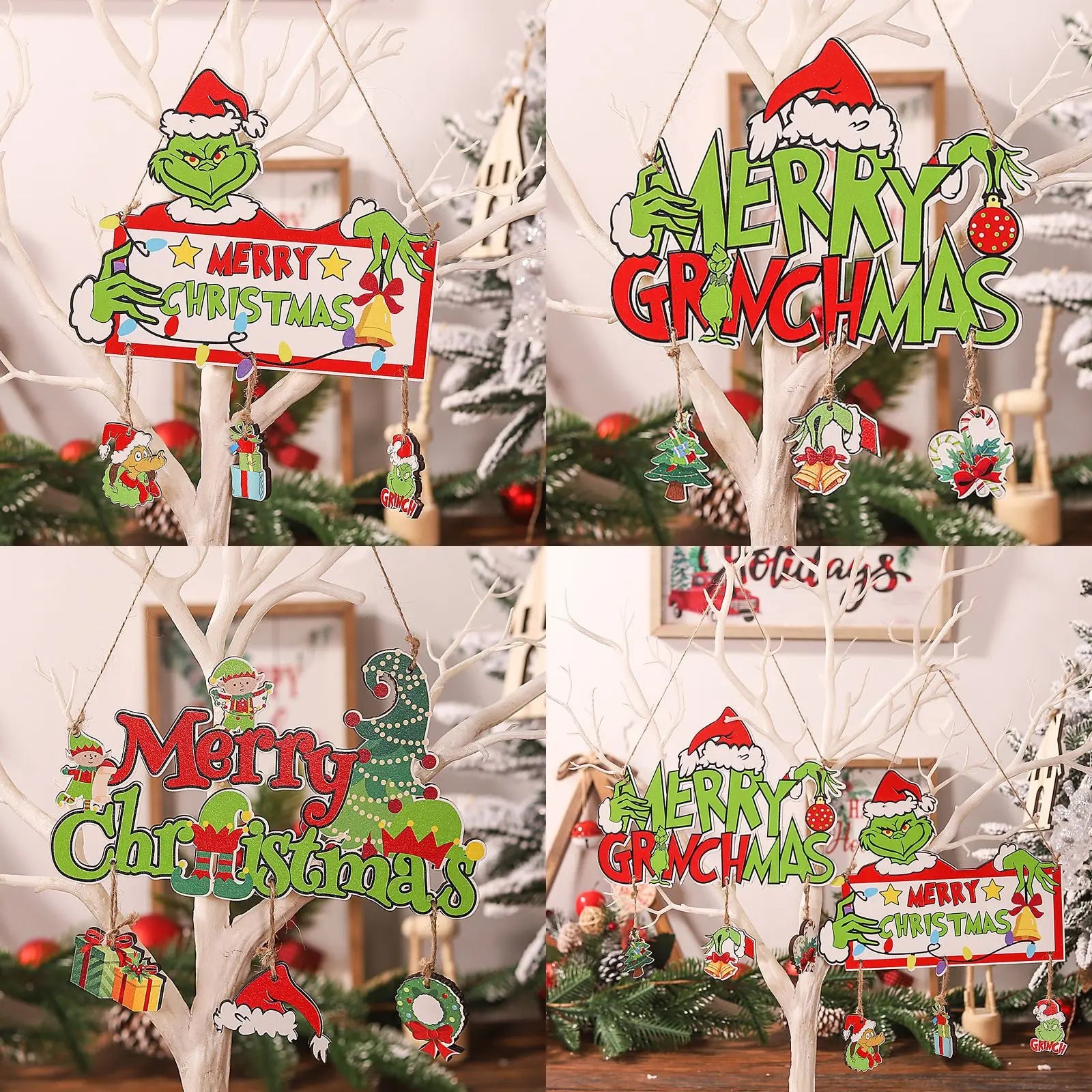 New Christmas Decorations Grinch Merry Christmas Wooden Hanging Signs for Shopping Malls/Shops/Home, Suitable for Birthdays, Travel Souvenirs, Graduation, Housewarming, Parties, Christmas, Valentine's Day, Spring Festival, Fa