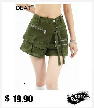 DEAT Fashion Splicing Silhouette Curved Jeans Women's High Waist Loose Wide Leg Denim Pants Autumn New 7A1005