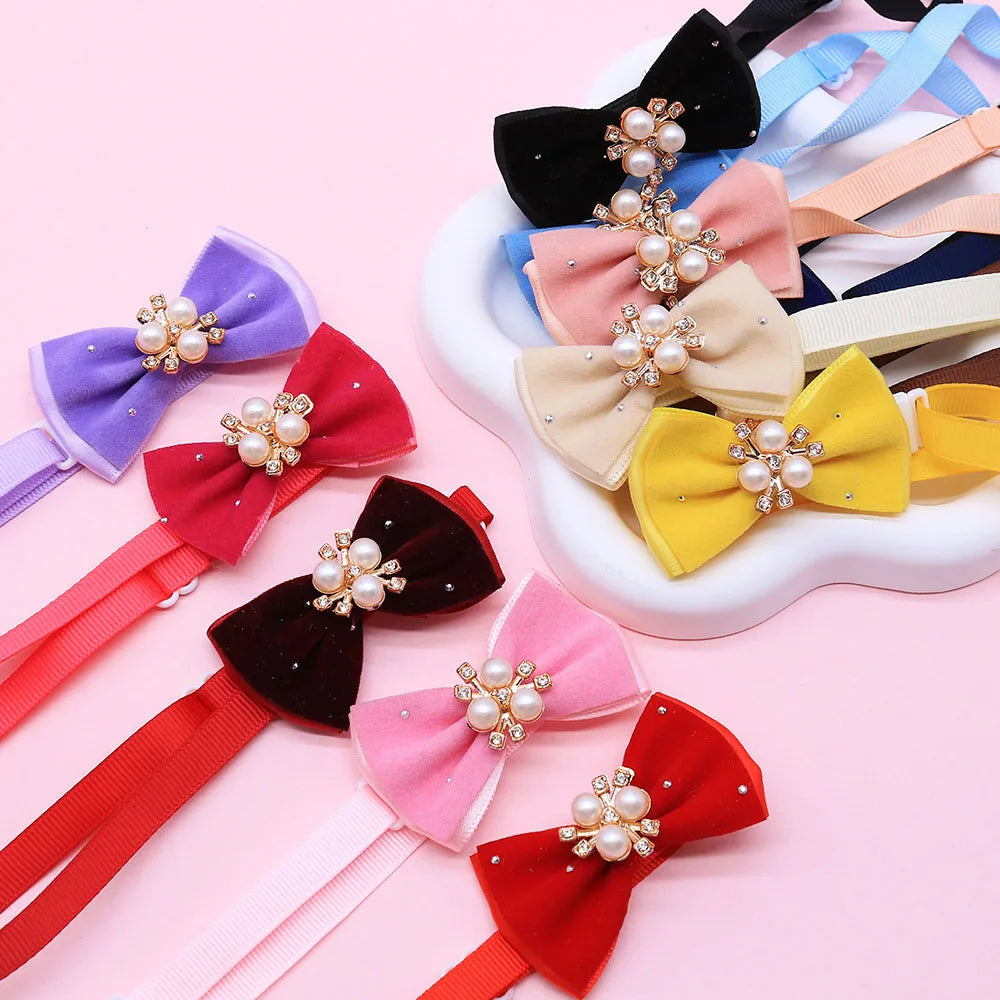10PCS Diamonds Pet Collars For Dogs Bowties Adjustable Dog Bow Ties Small Cat Necklaces Winter New Pet Grooming Supplies