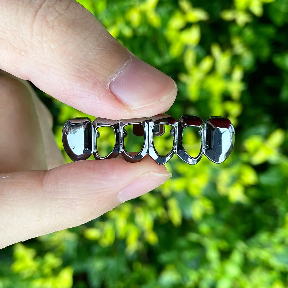 RACHELZ Hip Hop Gold Plated Teeth Grillz Fashion Top Bottom Hollow Tooth Cap Dental Grills For Men Women Jewelry Party Gift