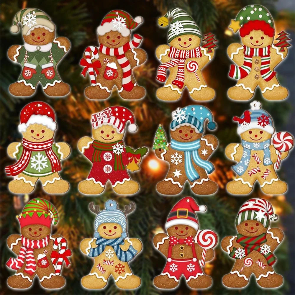 Gingerbread Man Ornaments Set Christmas Tree Wooden Hanging Decorations Pendants Cute Cartoon Xmas DIY Hangings Home Decoration