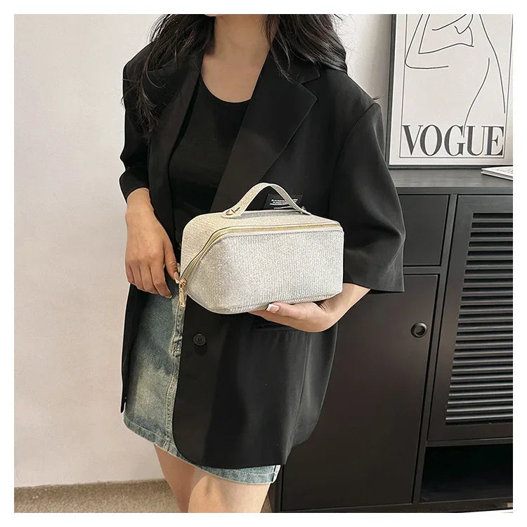 Sac à cosmétiques, grande capacité, design à paillettes fines, sac de toilette léger et pratique