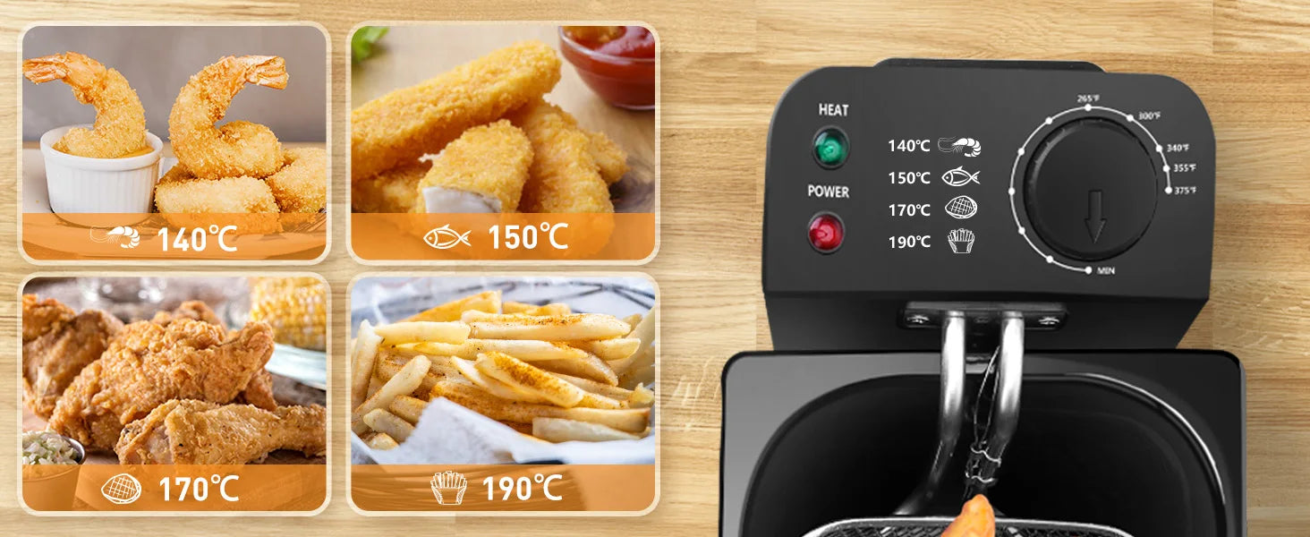 Aigostar Fryer 2200Watts, 3 Litre Capacity with Window, Temperature Control, Removable Oil Bowl