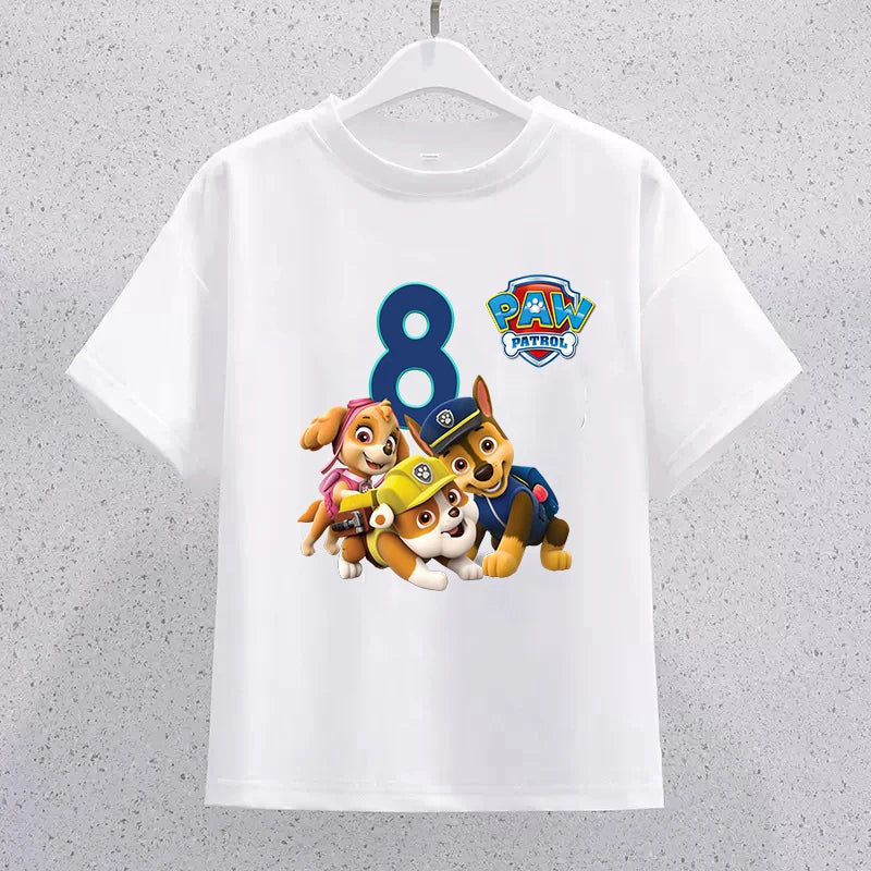 PAW Patrol Children Short Sleeve T-shirt Cartoon Birthday Digital Print Pullover Boys Girls Summer Casual Breathable Tops Gifts