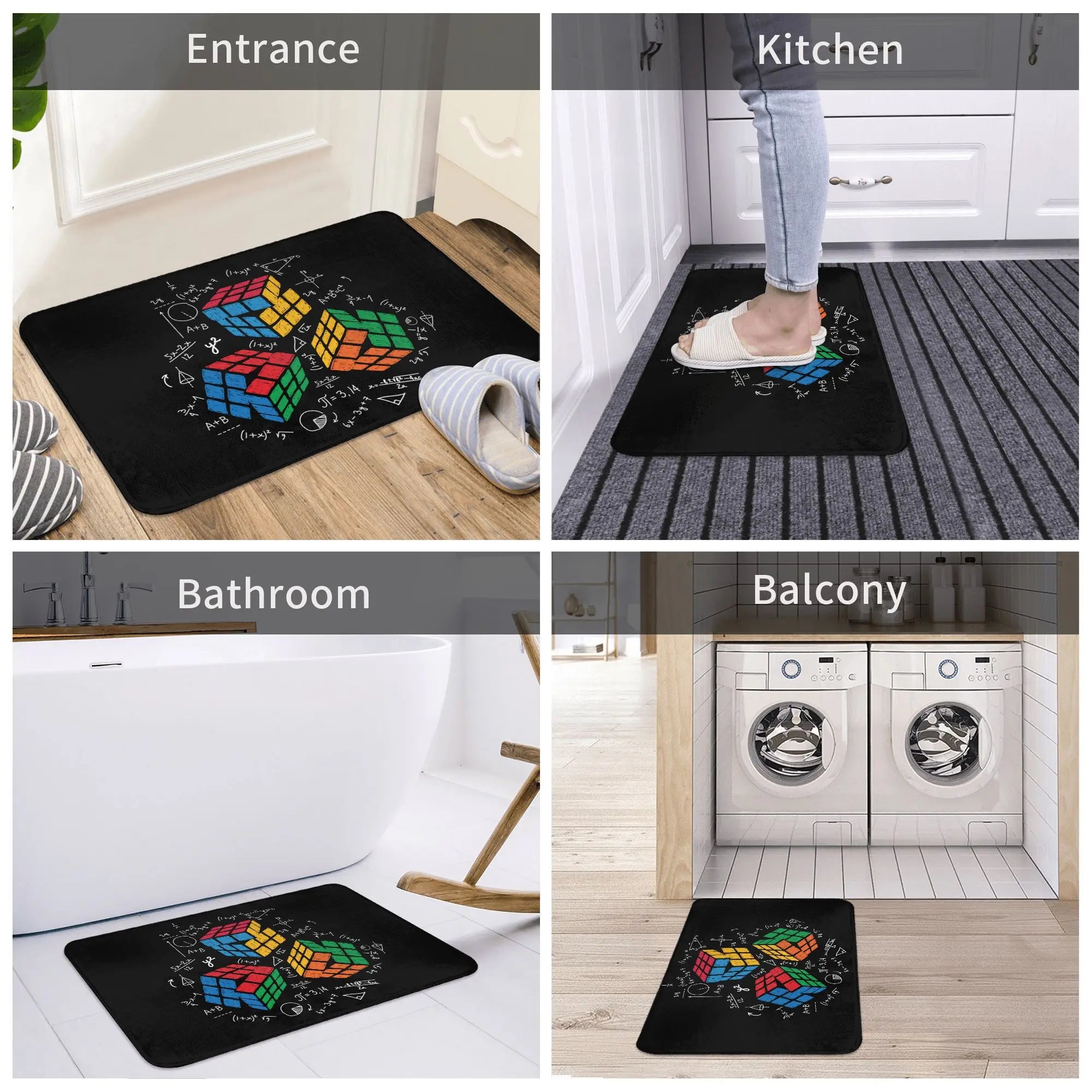 Math Rubiks Cube Floor Door Kitchen Bath Mat Anti-Slip Indoor Geek Teacher Gift Doormat Toilet Entrance Carpet Rug