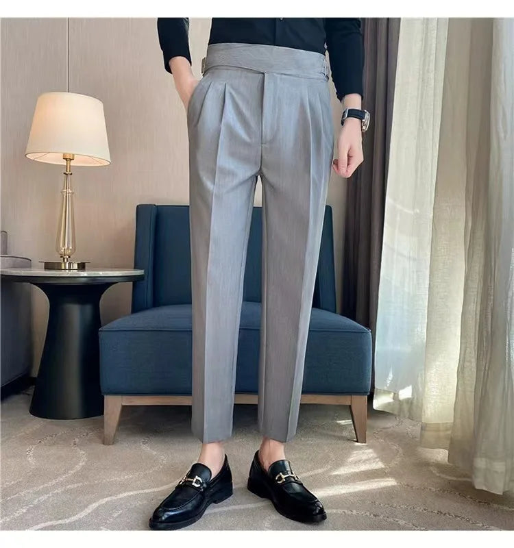 Naples Casual Business Attire Bottoms Men Slim Italian Gurkha Classic Trousers Comfortably Fit Your Curves Adjustable Waist