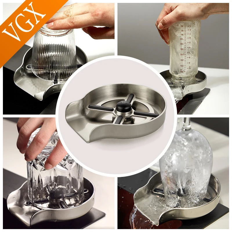 VGX Automatic Cup Washer Rinser Glass Cup Washer Bar Beer Milk Tea Cup Cleaner Faucet Stainless Steel 304 Kitchen Accessories