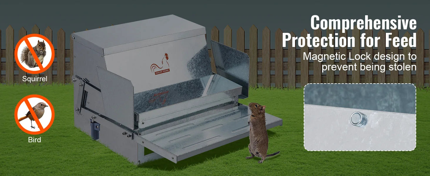 SucceBuy Automatic Chicken Feeder 25 lbs Capacity Feeds 10 Chickens up to 11 Days Galvanized Steel Poultry Feeder