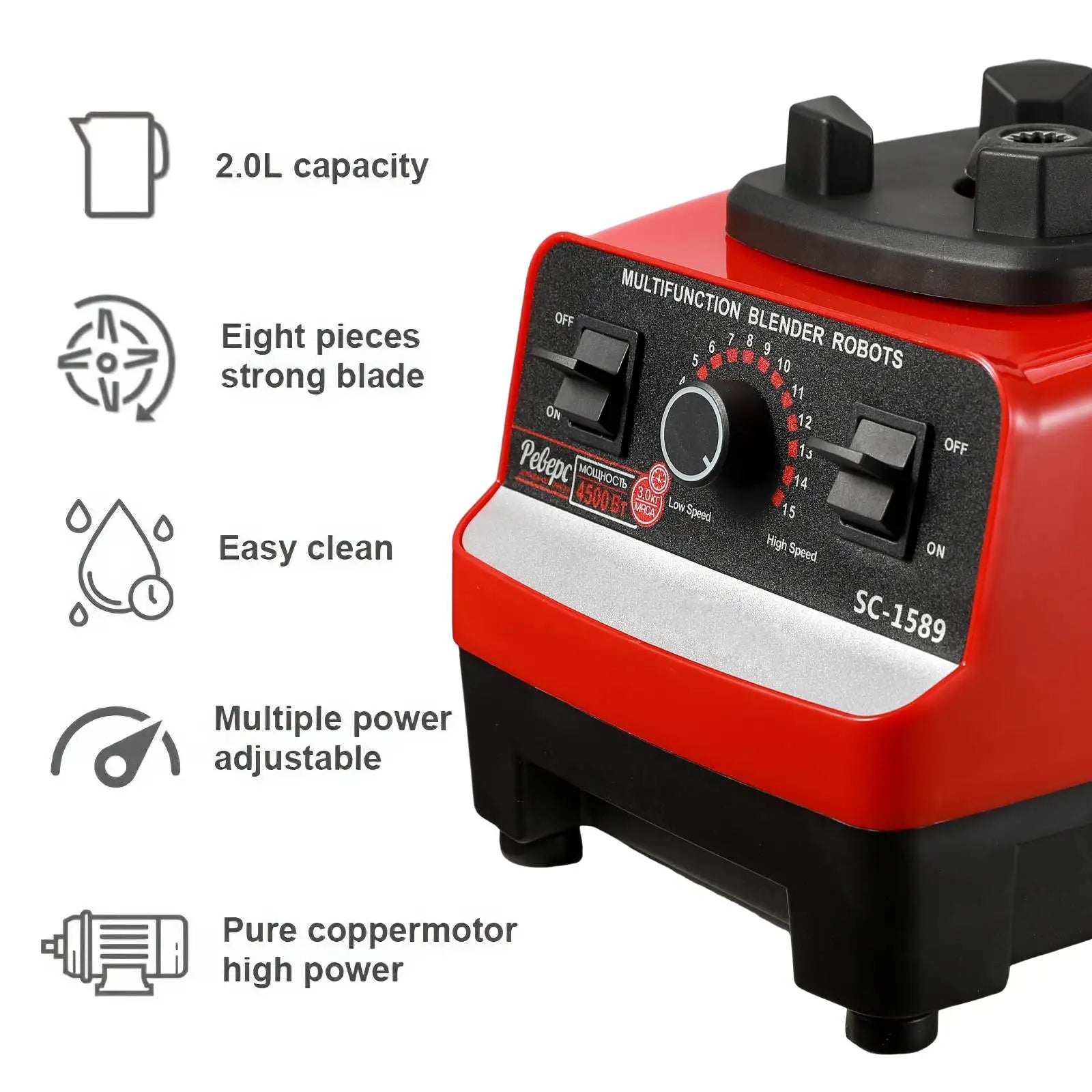 2000W Commercial Blender | Heavy Duty Food Processor & Ice Crush Mixer | High Power Juicer Stationary BPA-Free for Kitchen