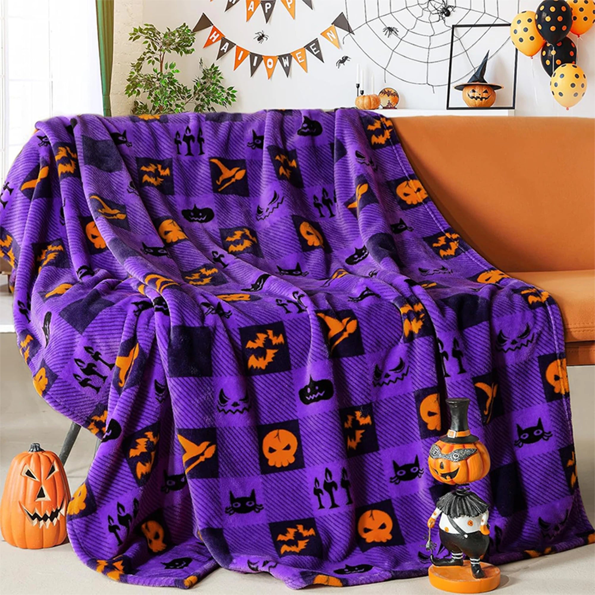 Spooky Halloween Plaid Blanket: Decorative and Cozy for the Season Flannel blanket, soft and comfortable, gift