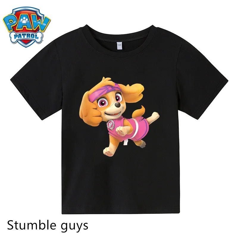 Paw Patrol Children T-shirt Simple Basic Black & White Short Sleeve Anime Cartoon Chase Skye Cute Summer Clothes Birthday Gift