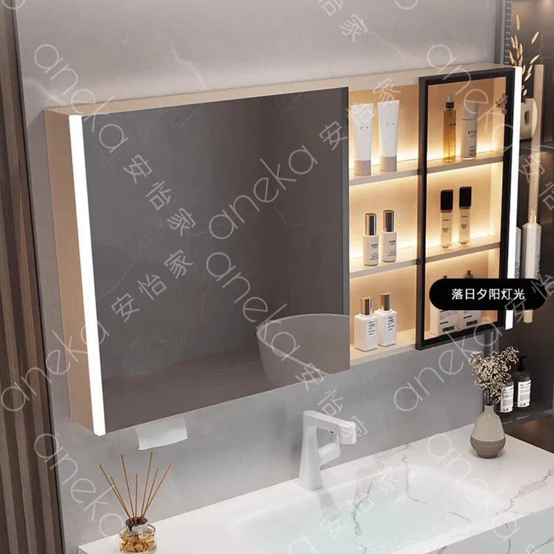 Armoire de salle de bain légère en bois massif, toilettes de rangement Vintage, vanité de salle de bain, miroirs de maquillage, meubles Para Banheiro