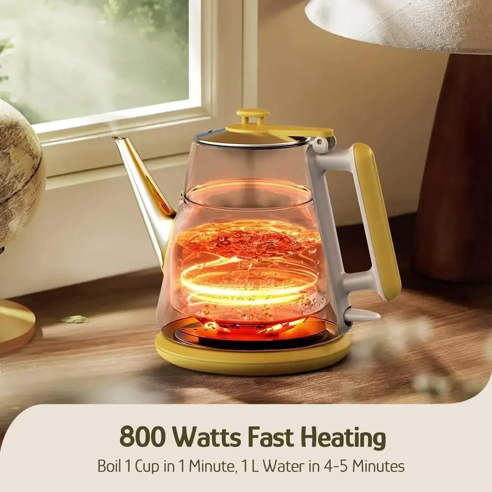 Compact Retro Electric Kettle Stainless Steel 1L Gooseneck Spout Rapid Boil 800W Double Wall Insulation Safe Hot Drinks