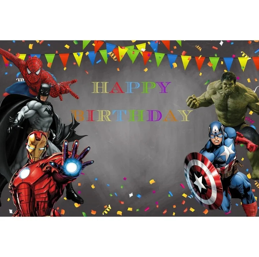 MARVEL Photography Backgrounds for Kids Birthday Party Spiderman Iron Man Hulk Banner Children Portrait Custom Photo Backdrops