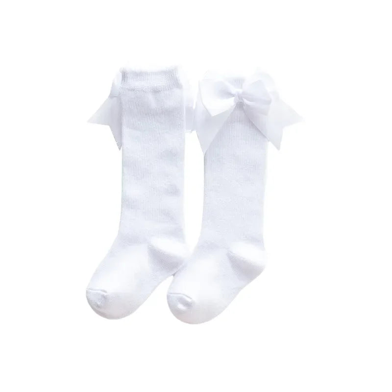 0-24months Infant Girl Below Knee Socks Solid Color Bow Decor Stockings For Girls Infant Breathable Socks