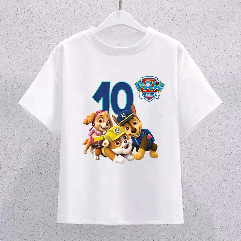 PAW Patrol Children Short Sleeve T-shirt Cartoon Birthday Digital Print Pullover Boys Girls Summer Casual Breathable Tops Gifts