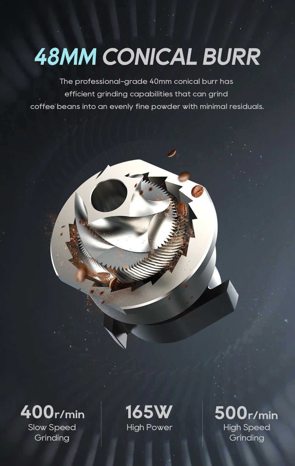 HiBREW G5 48mm Conical Burr Electric Coffee Grinder Compact Portable Coffee Bean Mill Kitchen for Espresso Turkish Coffee