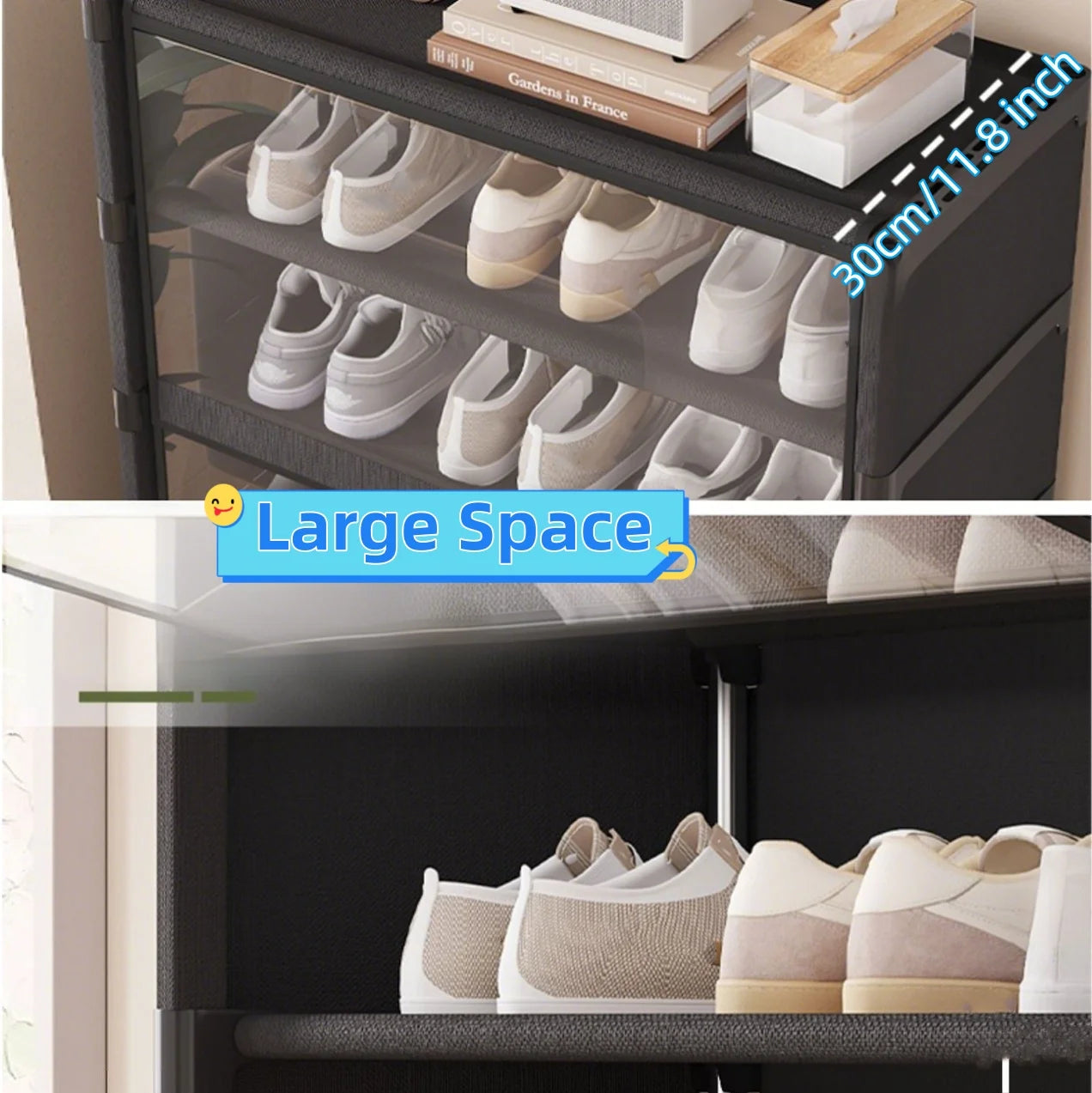 Grand support organisateur de rangement de chaussures anti-poussière avec porte transparente, boîte d'armoire de rangement pour pantoufles et baskets, étagère empilable haut en plastique