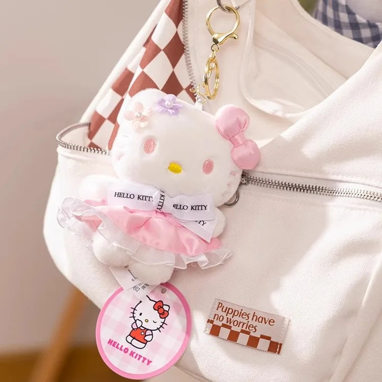 Genuine Sanrio Hello Kitty Cute Girl Keychain Car School bag Pendant Kids Plush Toys Keyring Plushier Birthday Thanksgiving Gift