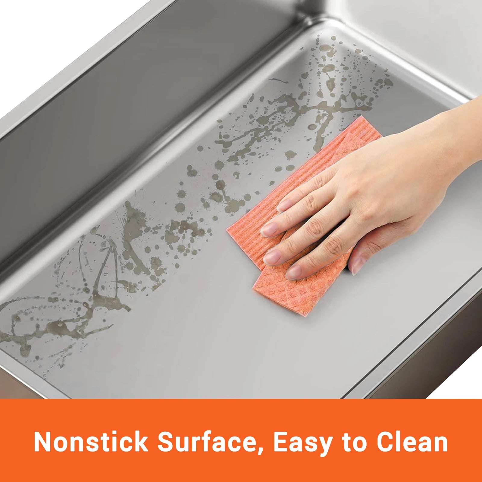 Stainless Steel Litter Box with Lid Anti-Leakage Non Stick Surface XXL Cat Litter Pan w/Scoop & Steps 60x40x39cm