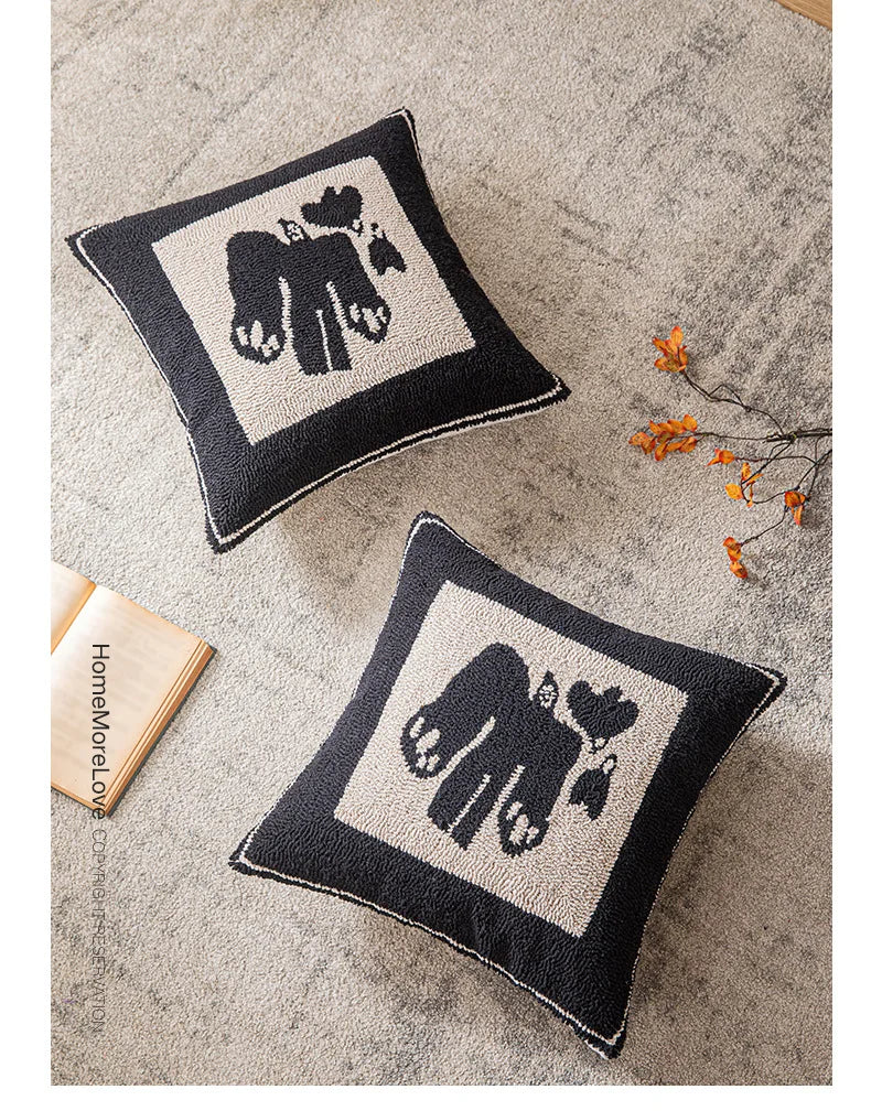New Geometric Abstract Embroidered Cushion Cover Modern Beige Black Fully Tufted Pillowcase Home Decorative Pillows for Sofa