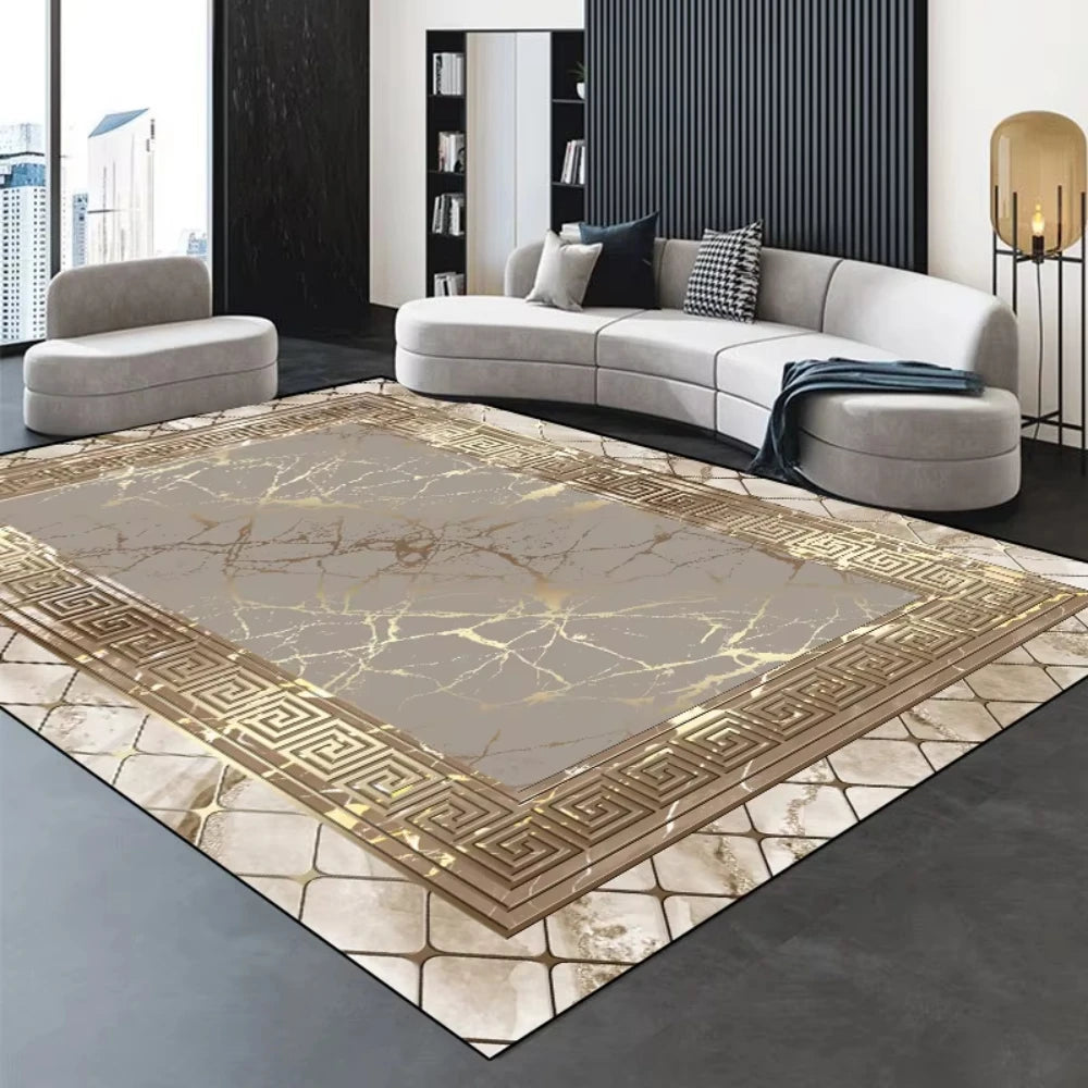 Modern Golden Luxury geometric abstract Carpet Living Room Decor Sofa Rug Bedside Soft Area Rug Balcony Coffee Table Floor Mat