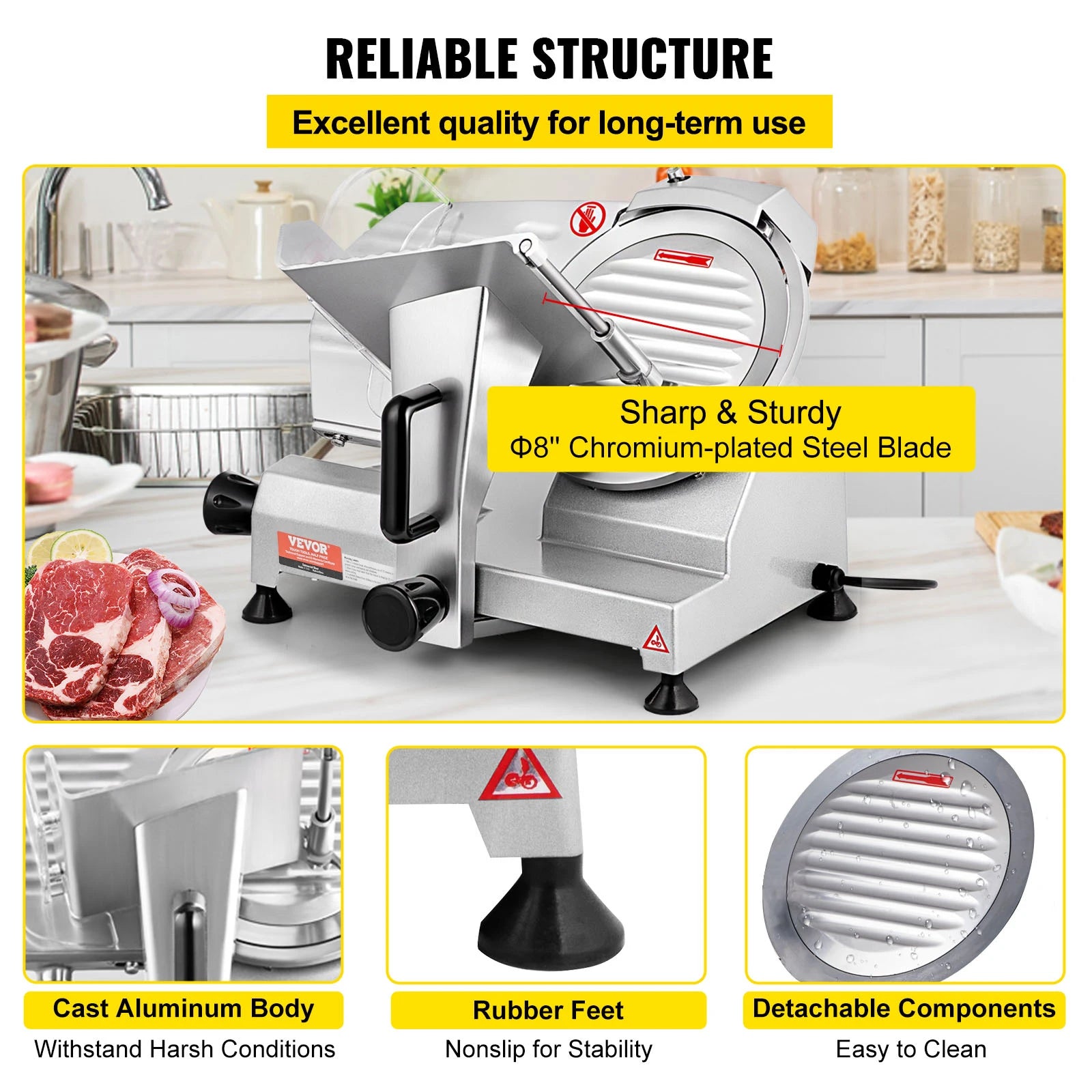SucceBuy Meat Slicer 200W/240W/320W/340W Electric Deli Food Slicer Adjustable Thickness for Commercial Home Use Cut Meat Cheese