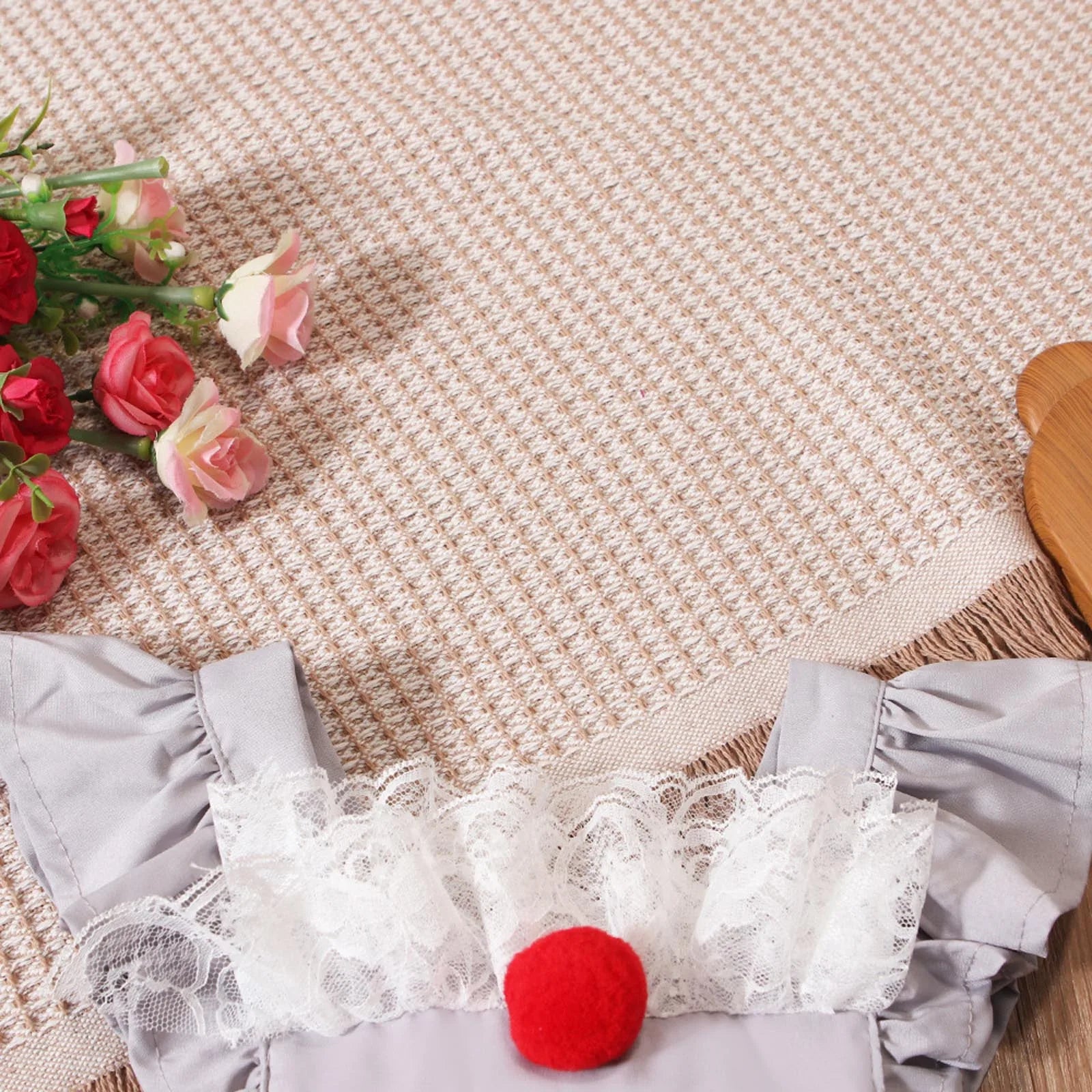 Baby Girl Halloween Creepy Clown Cosplay Costume Long Sleeve Layered Ruffled Gray Joker Dress Romper for Theme Party Photo Shoot