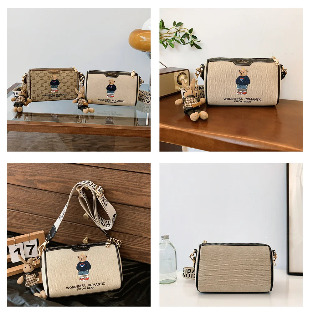 Designer style bag 2025 new model versatile embroidery new cartoon style fashionable little bear crossbody bag casual pillow bag